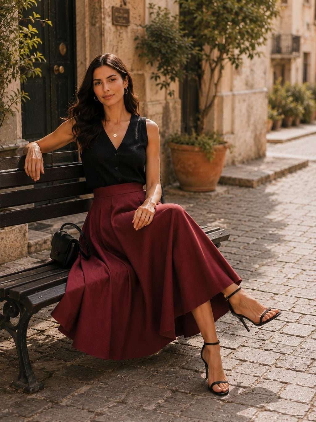 Falda elegante de estilo bohemio acampanada