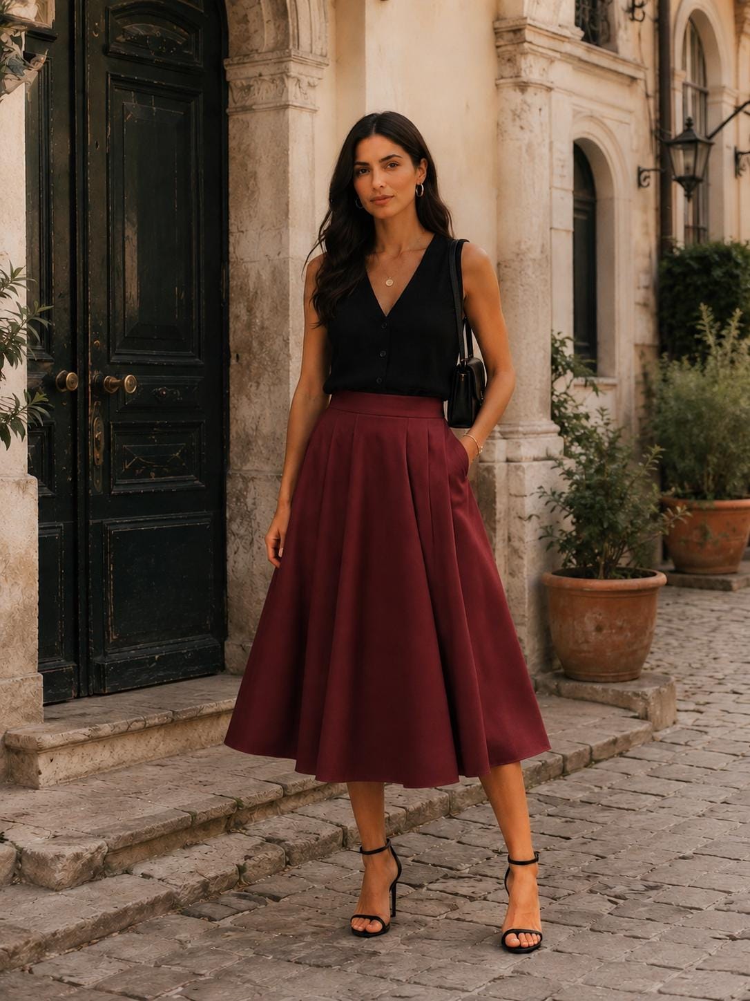 Falda elegante de estilo bohemio acampanada