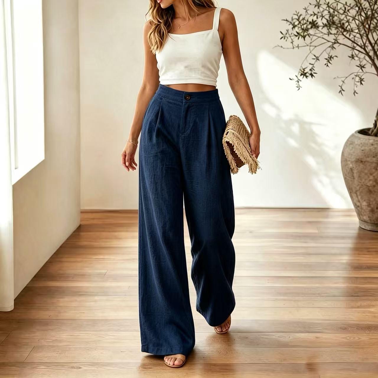 Pantalones plisados de pierna ancha