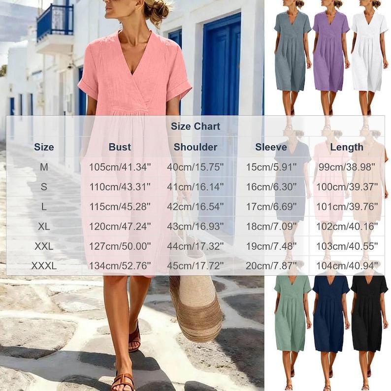 Vestido midi de lino para mujer, con cuello en V.